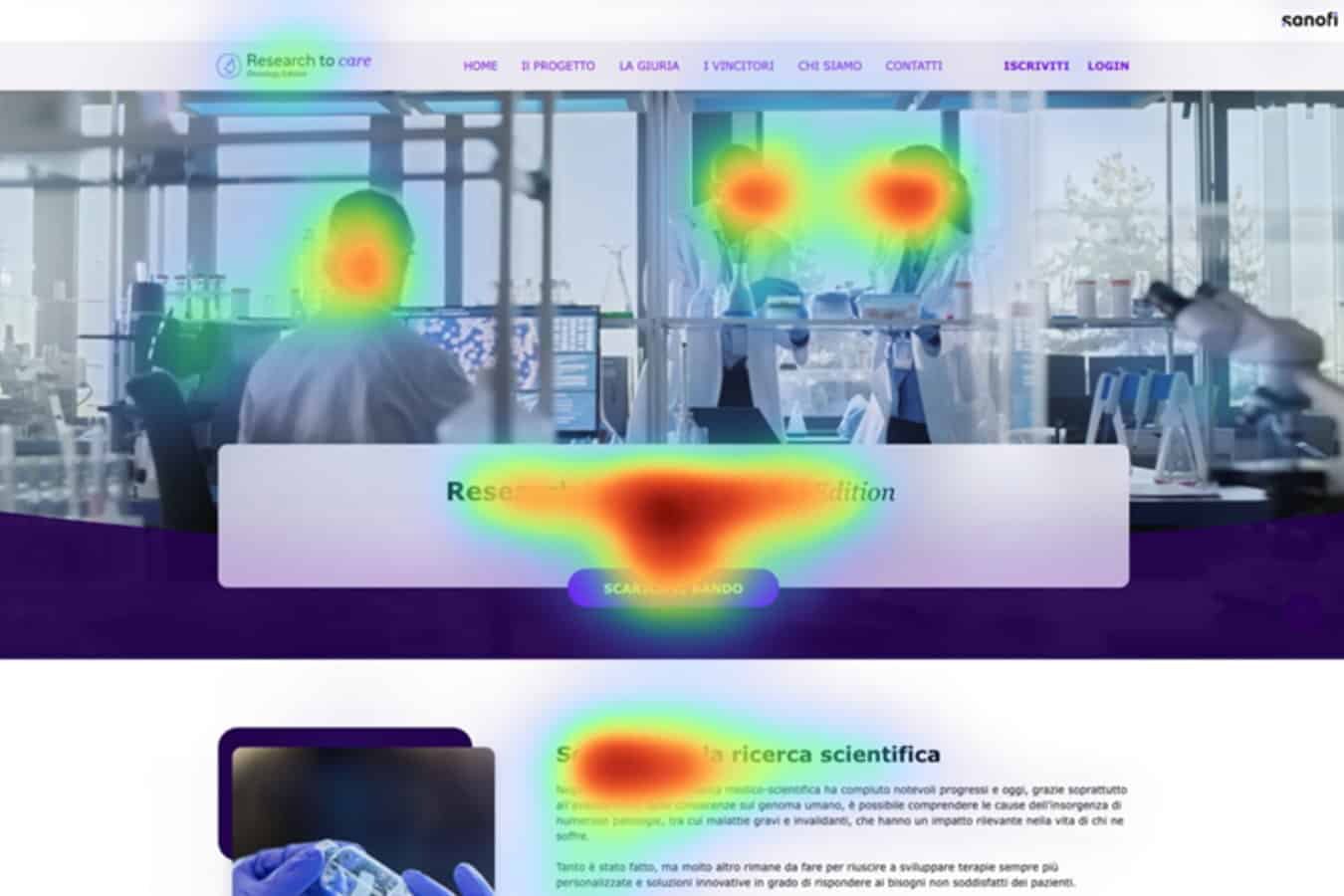 una heatmap (mappa di calore) che rappresenta l'attenzione visiva che un utente dedica ai diversi elementi che compongono l'interfaccia. In questo modo è possibile capire se informazioni chiave o pulsanti vengono ignorati.