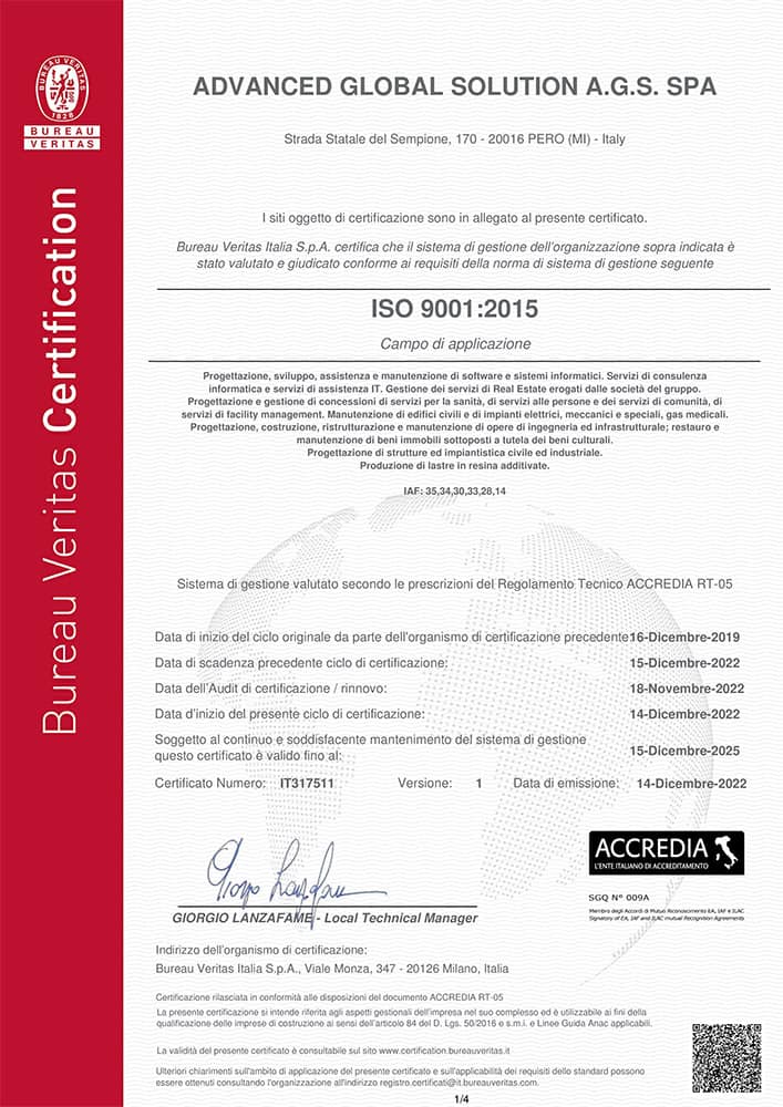 Certificate IT317511_ADVANCED GLOBAL SOLUTION A.G.S. SPA ISO 9001 REV1-1